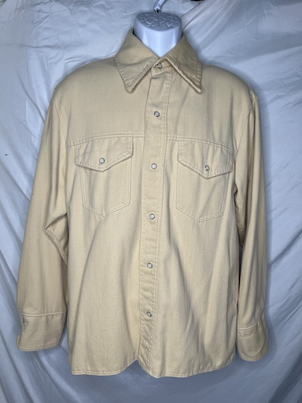 Big Yank Twill Shirt Sz Large Pearl Snap Buttons Workwear Western Vintage 1970s